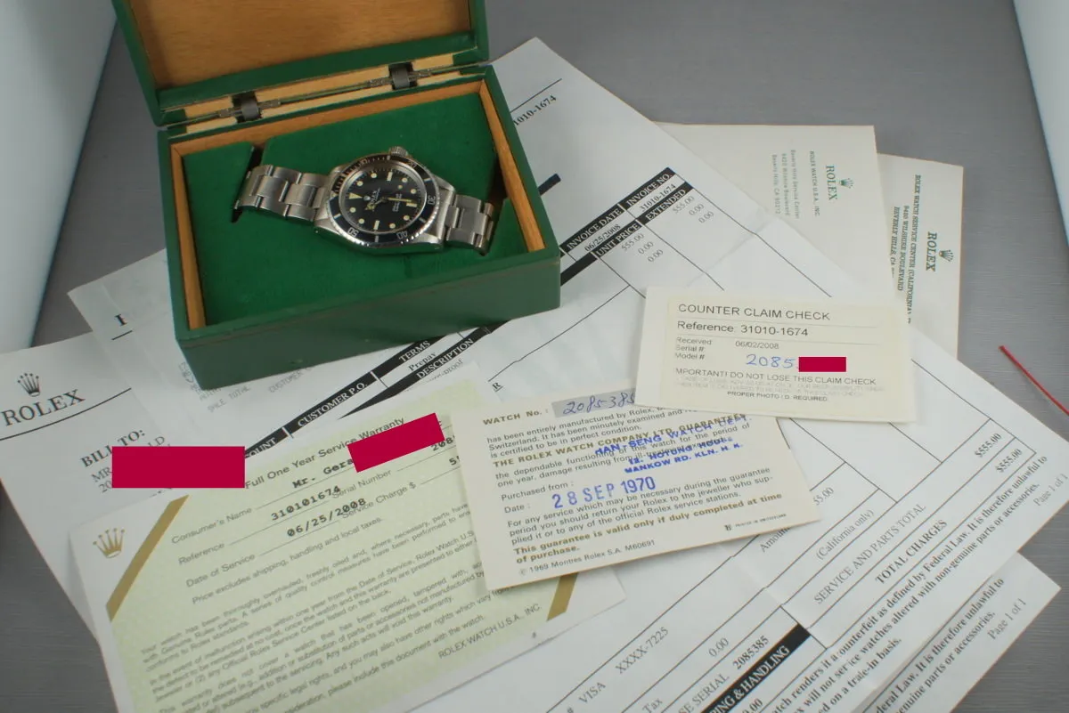 Rolex Submariner 5513 Meters First with Box and Rolex Service Papers