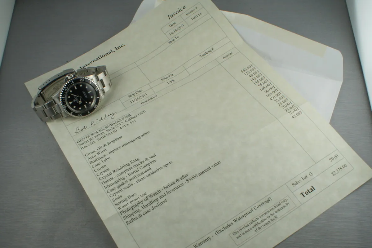 Rolex Submariner  5513 with WG surrounds and Service Papers
