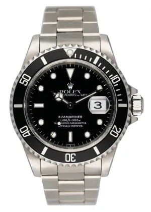 Rolex Submariner Date 16610 Mens Watch Box Papers