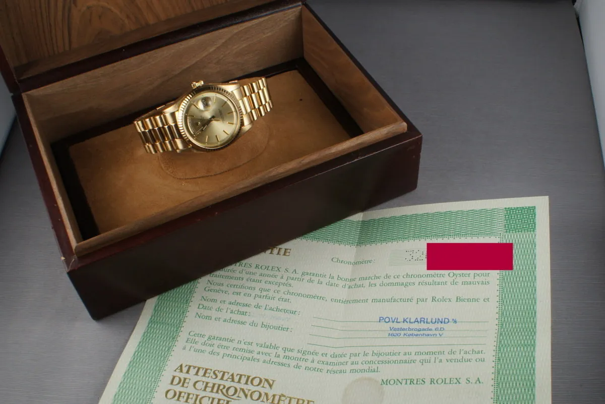 Rolex Vintage 18K YG President 1803 with Box and Papers