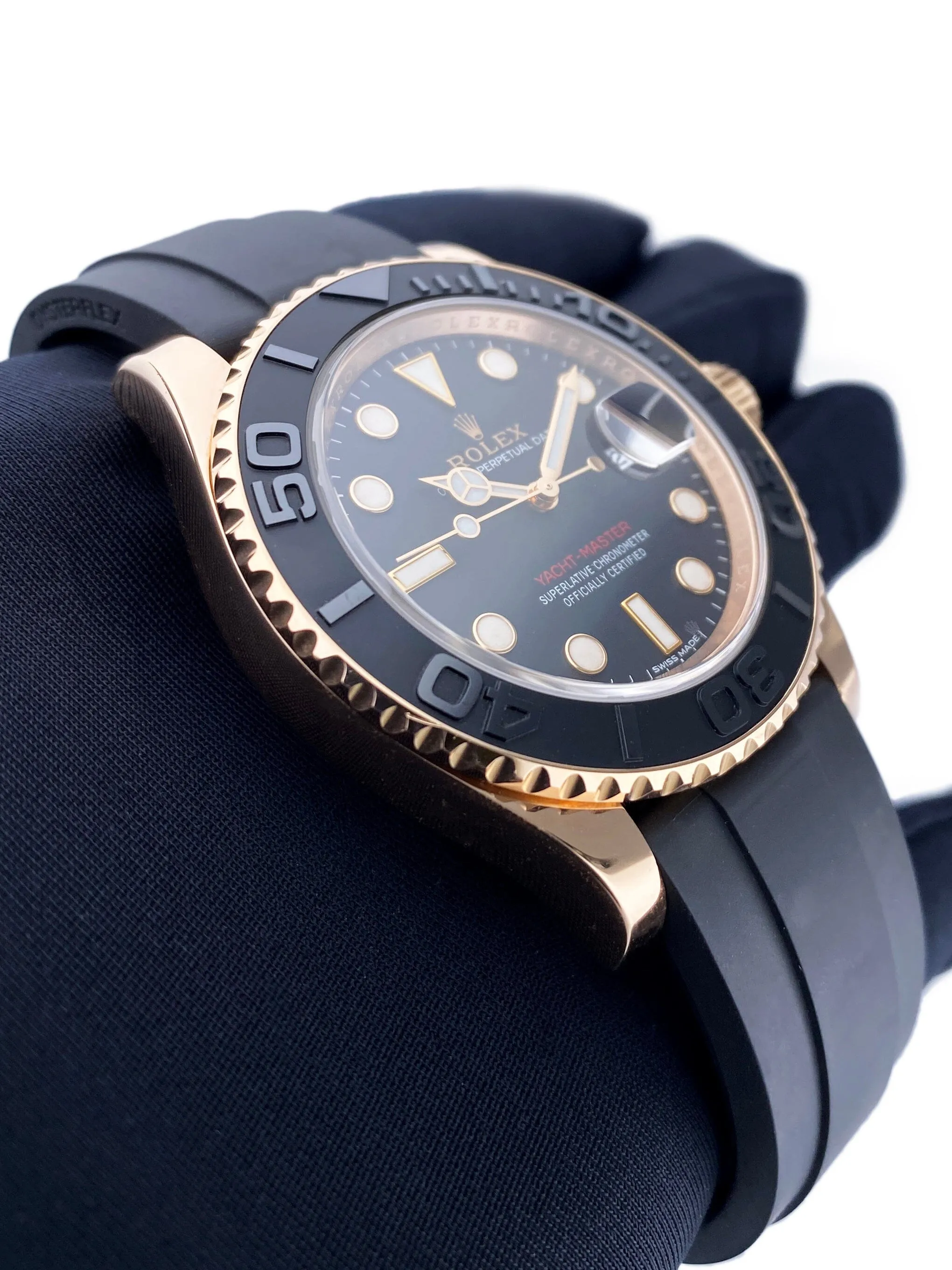 Rolex Yacht-Master 116655 Black Dial 18K Rose Gold Mens Watch Box Papers