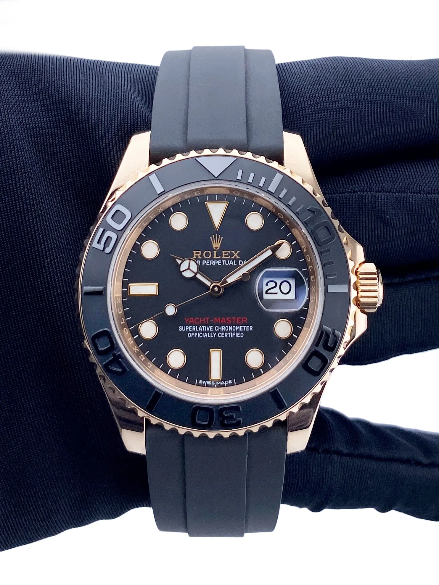 Rolex Yacht-Master 116655 Black Dial 18K Rose Gold Mens Watch Box Papers
