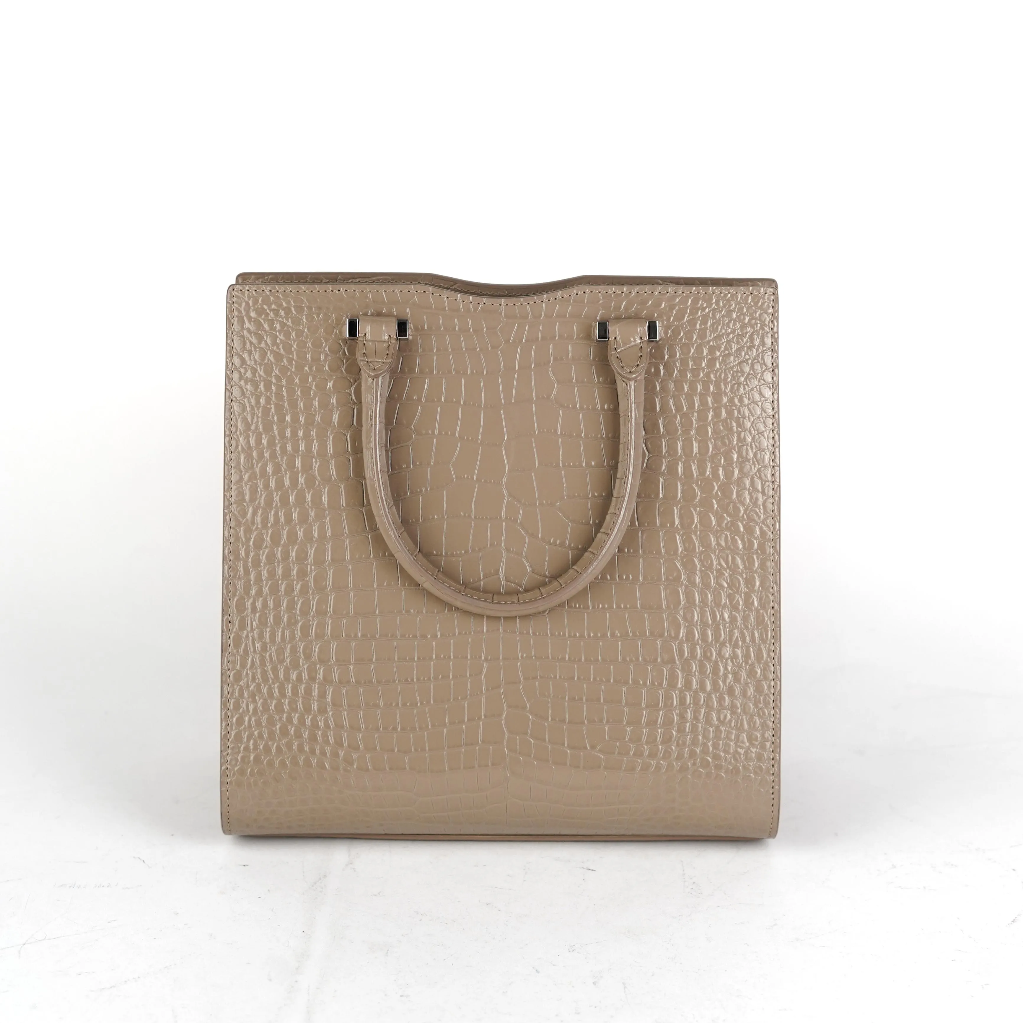 Saint Laurent Uptown Croc-Leather Tote Small Taupe
