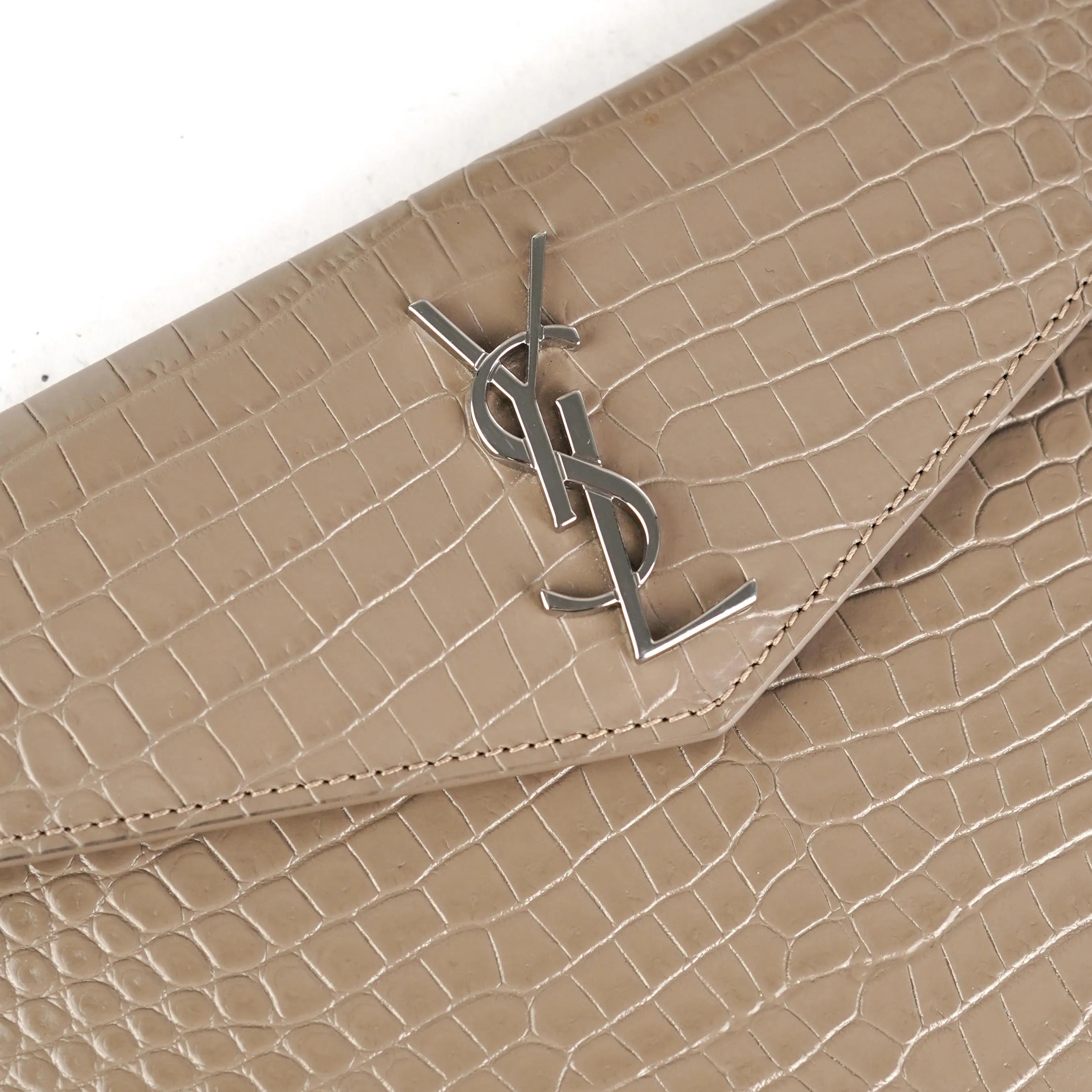 Saint Laurent Uptown Croc-Leather Tote Small Taupe