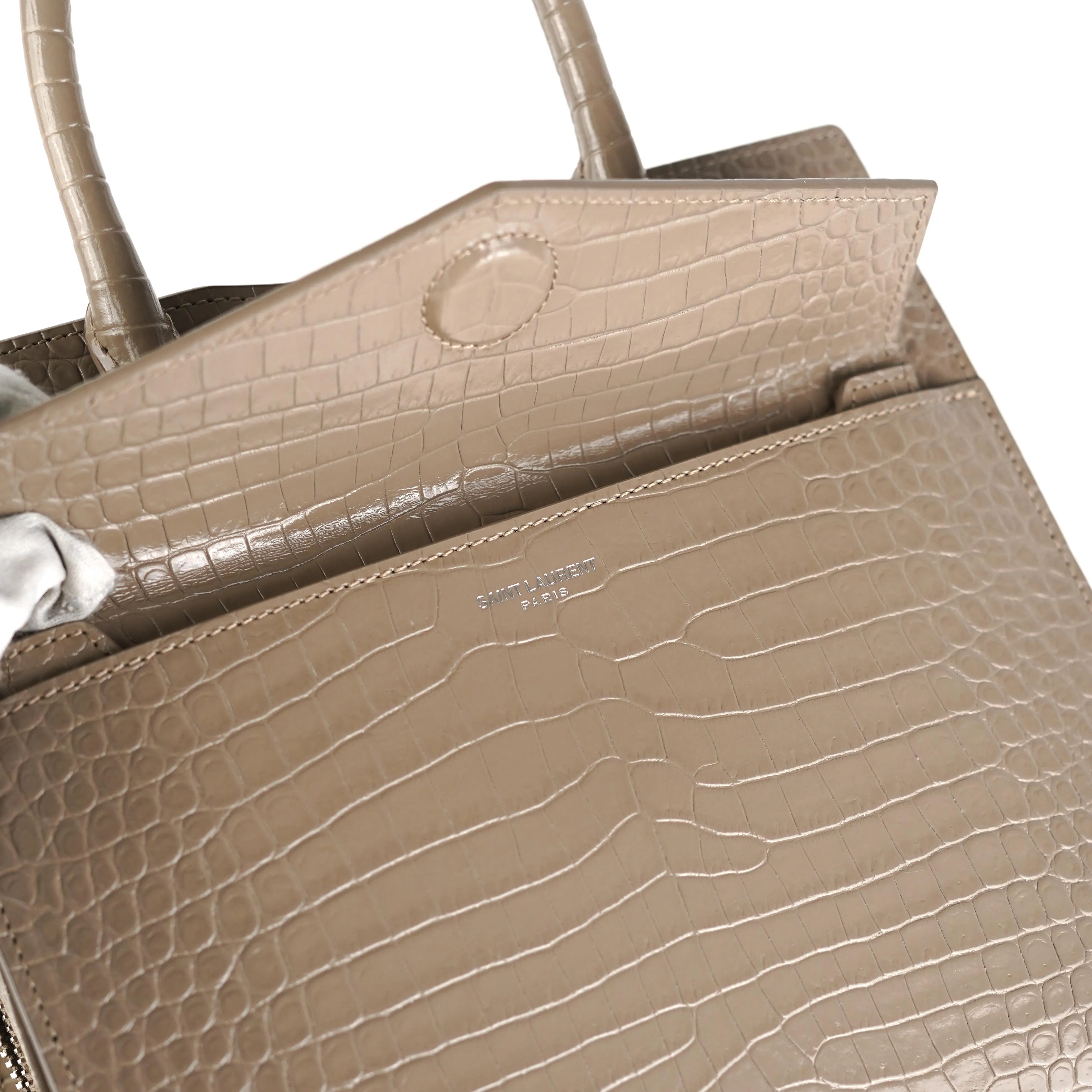 Saint Laurent Uptown Croc-Leather Tote Small Taupe