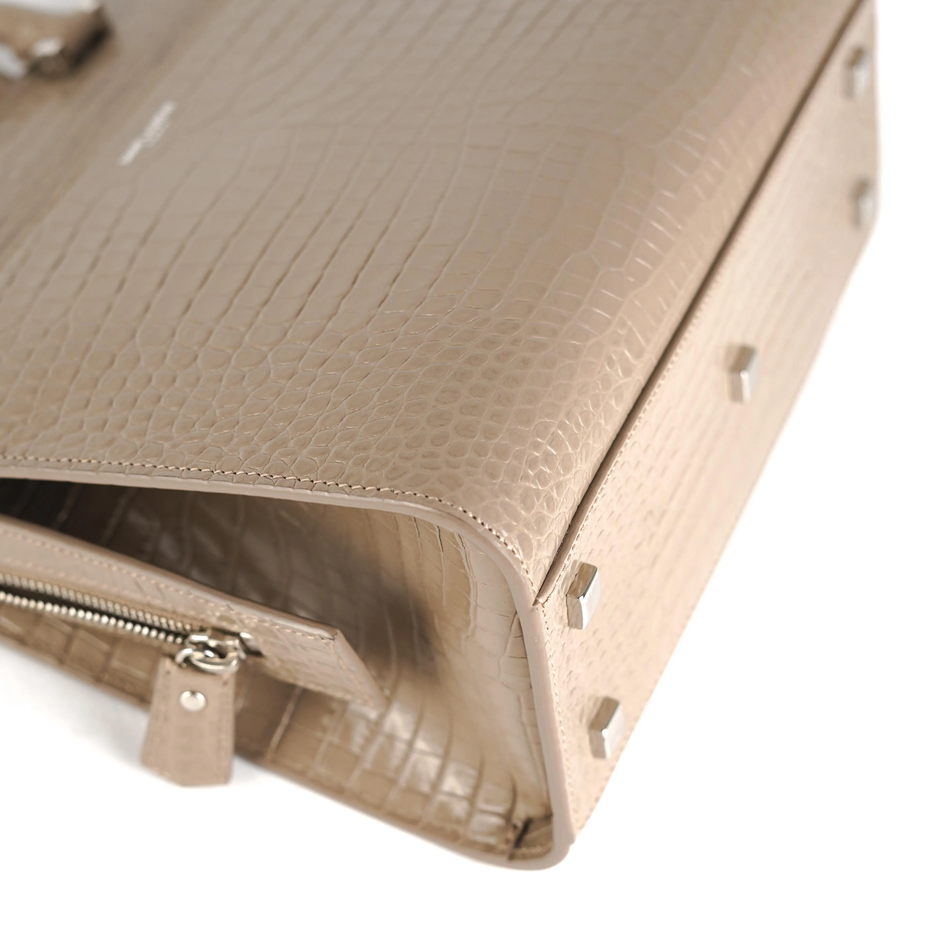 Saint Laurent Uptown Croc-Leather Tote Small Taupe