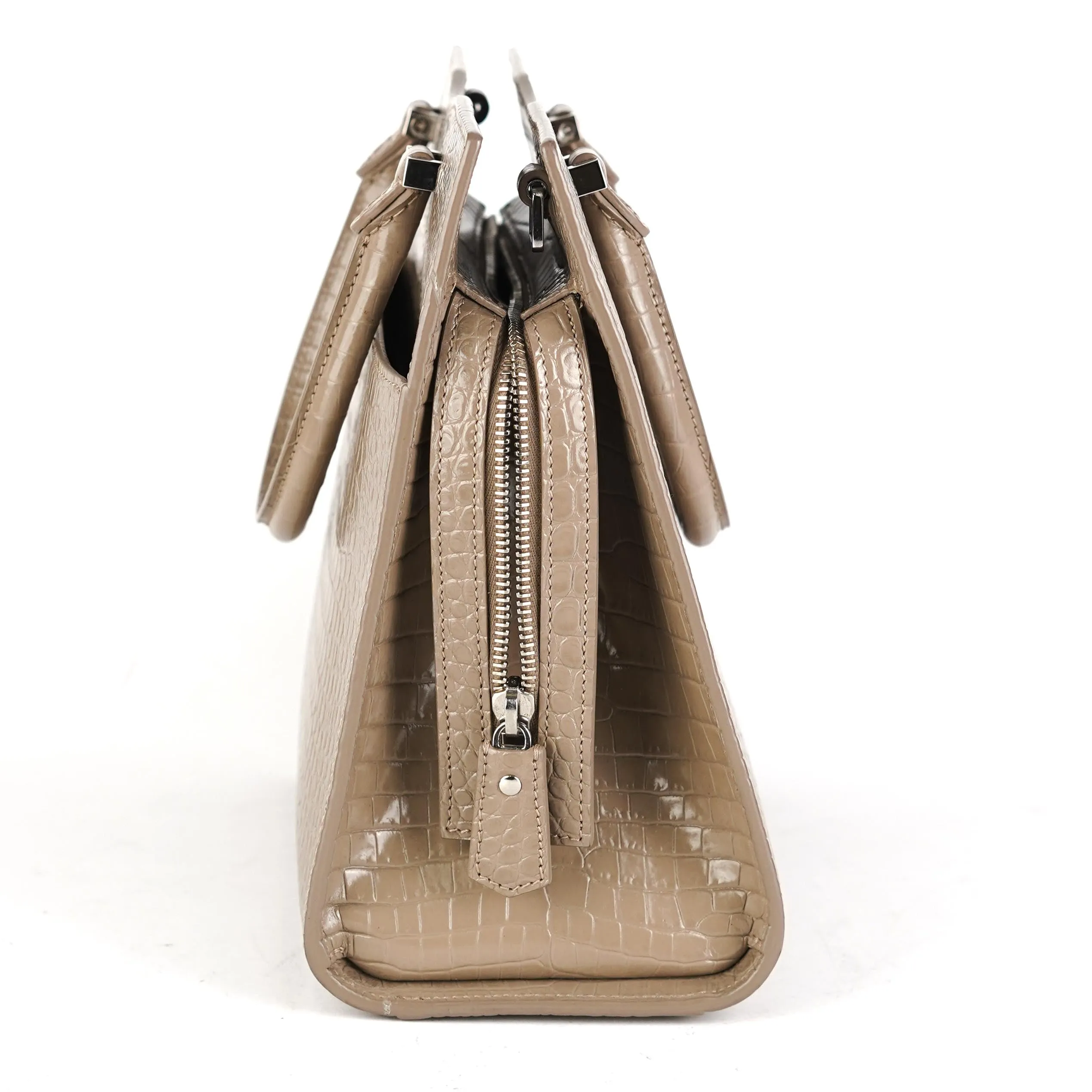 Saint Laurent Uptown Croc-Leather Tote Small Taupe