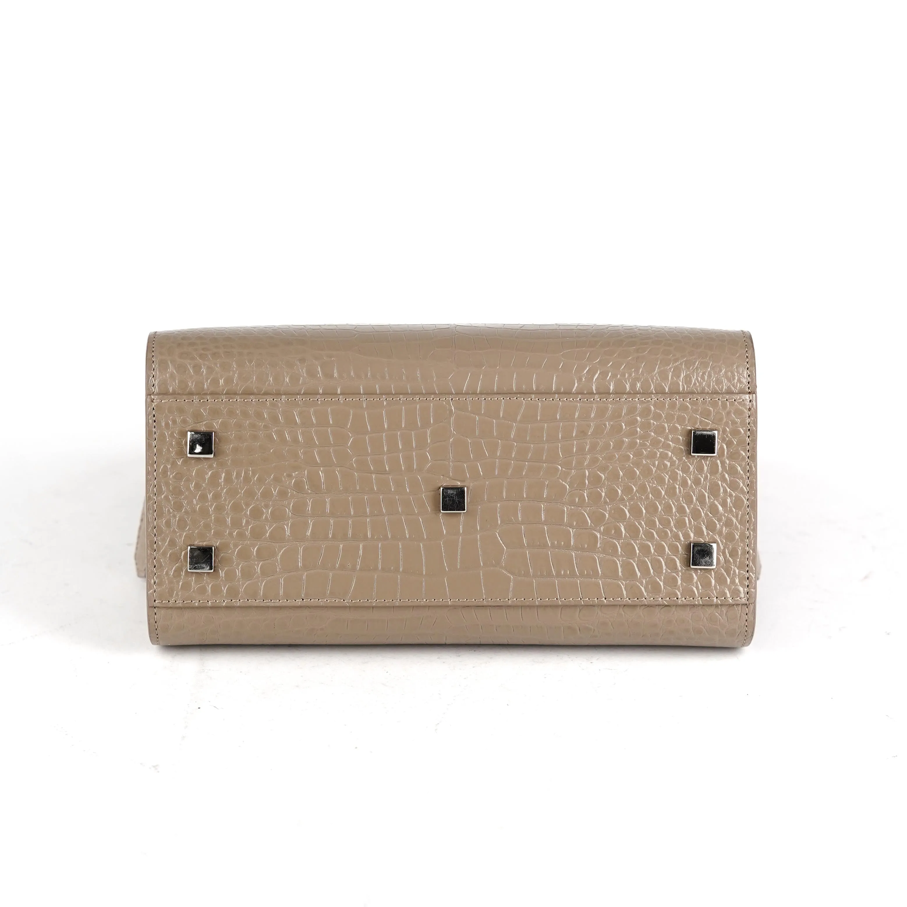 Saint Laurent Uptown Croc-Leather Tote Small Taupe