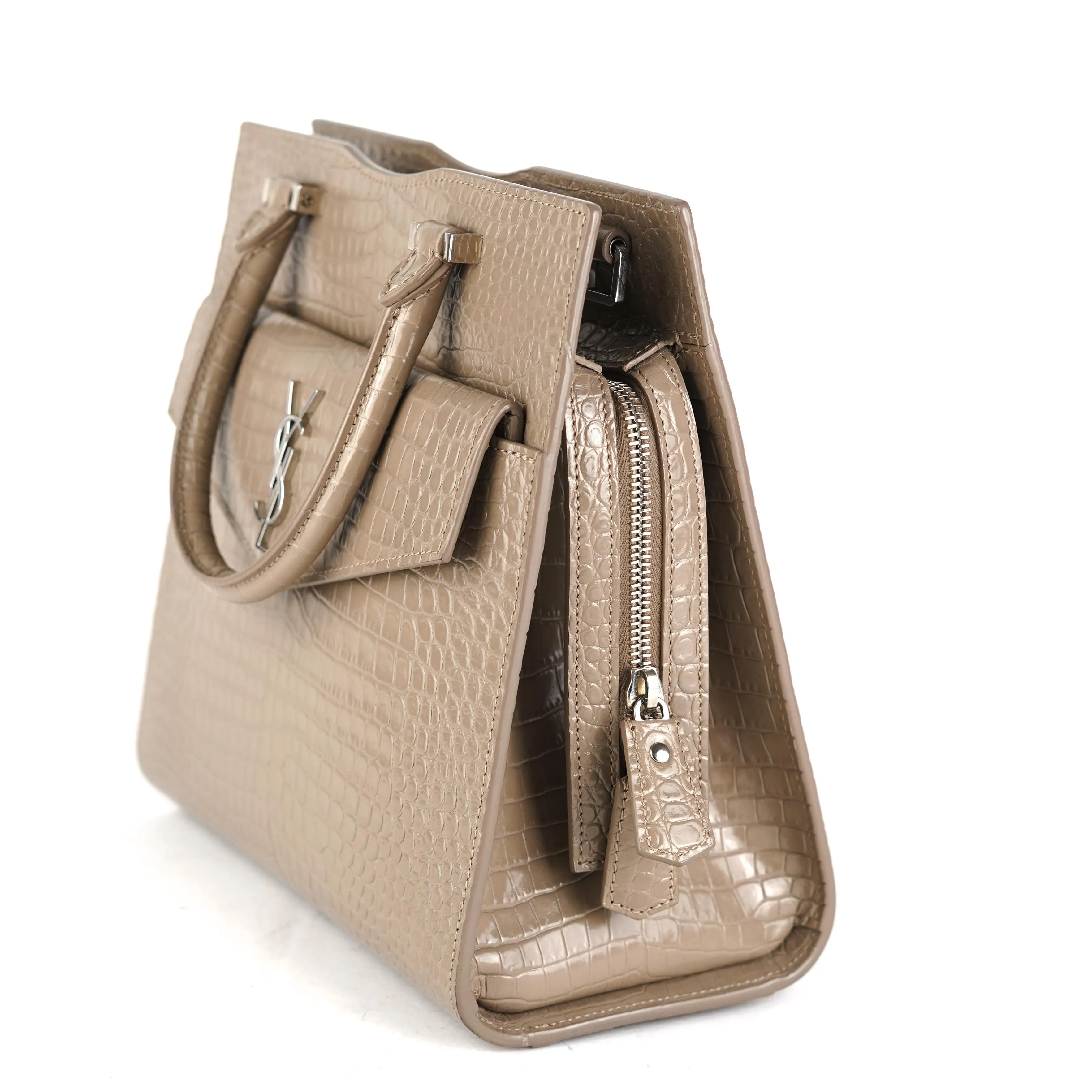 Saint Laurent Uptown Croc-Leather Tote Small Taupe