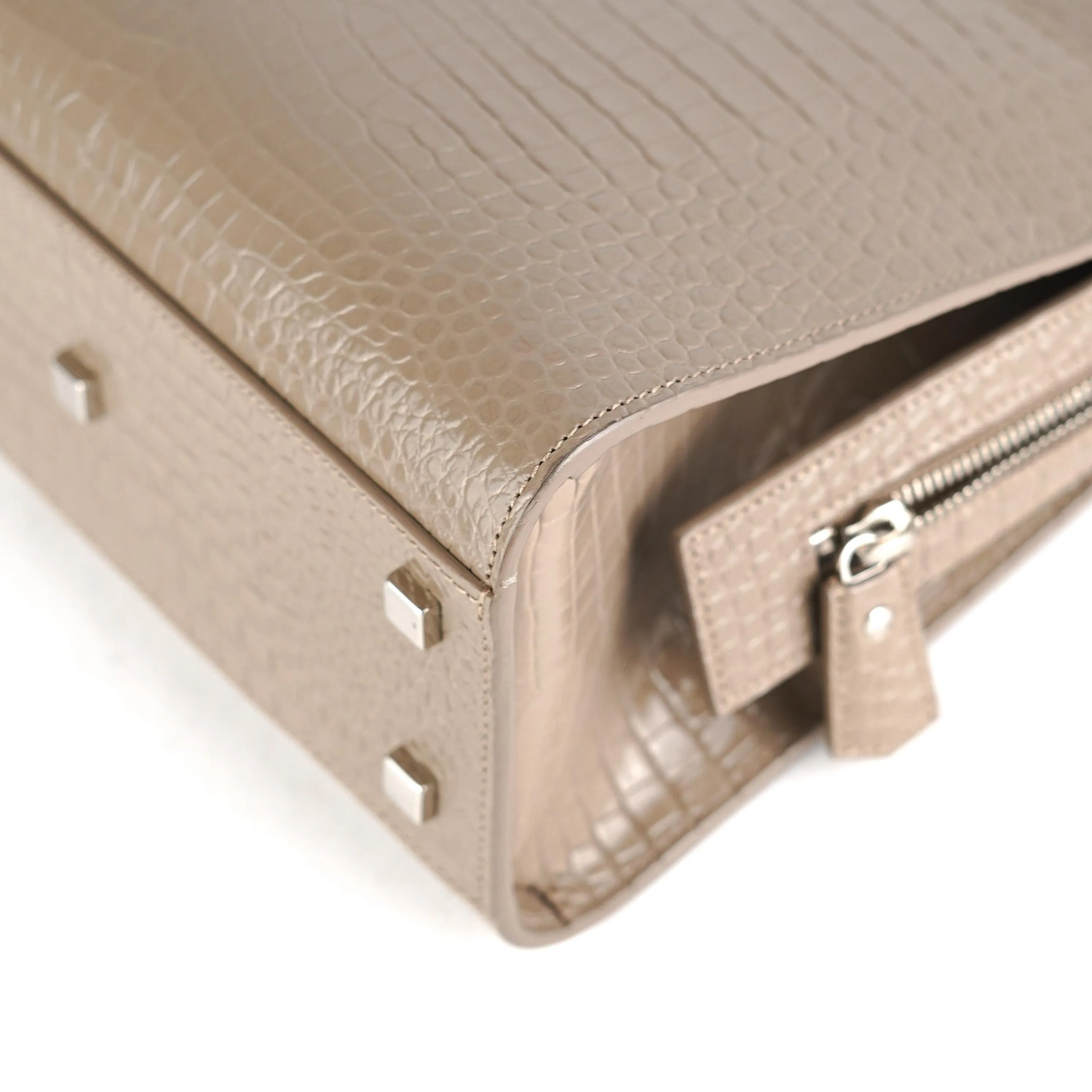 Saint Laurent Uptown Croc-Leather Tote Small Taupe