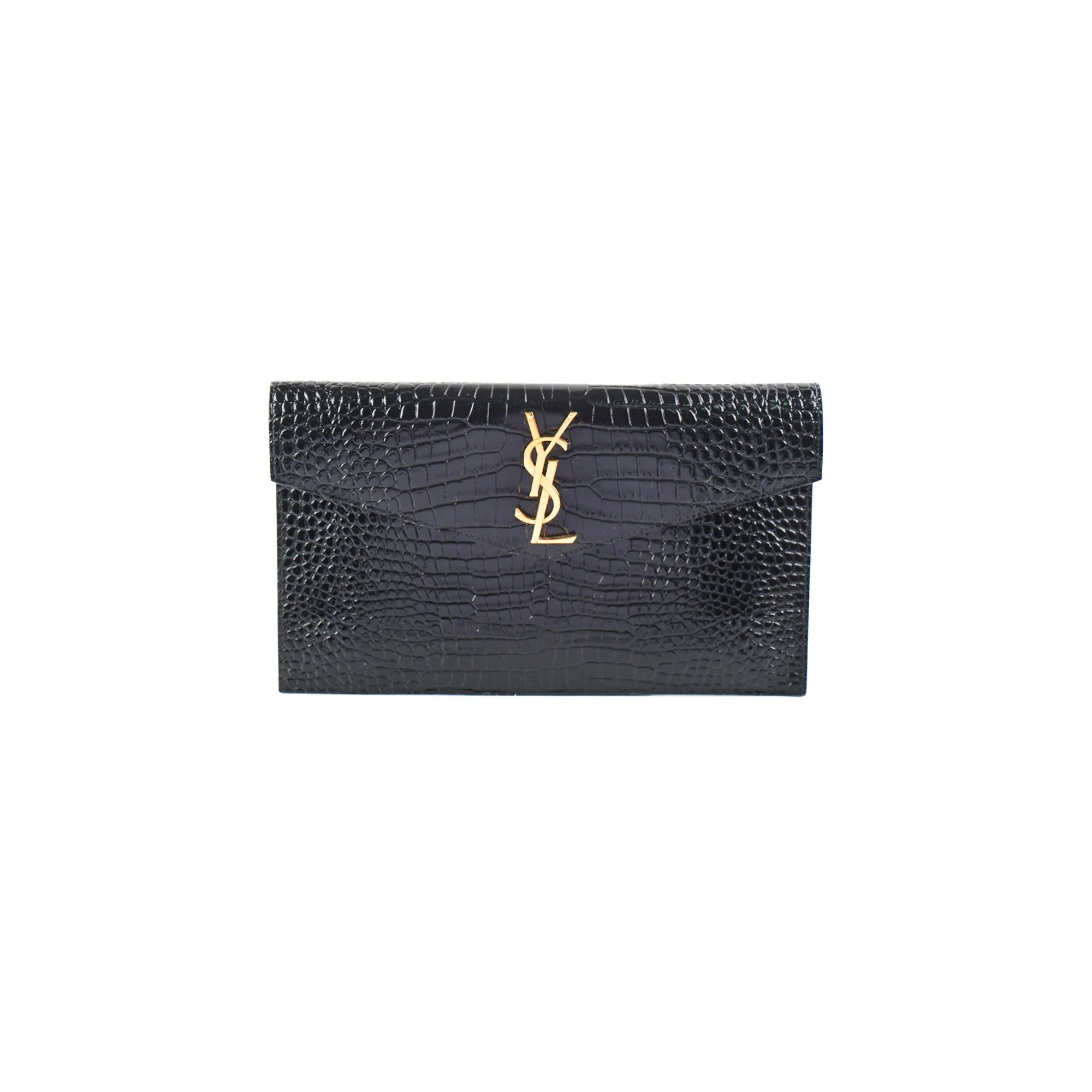 Saint Laurent Uptown Crocodile Embossed Leather Black