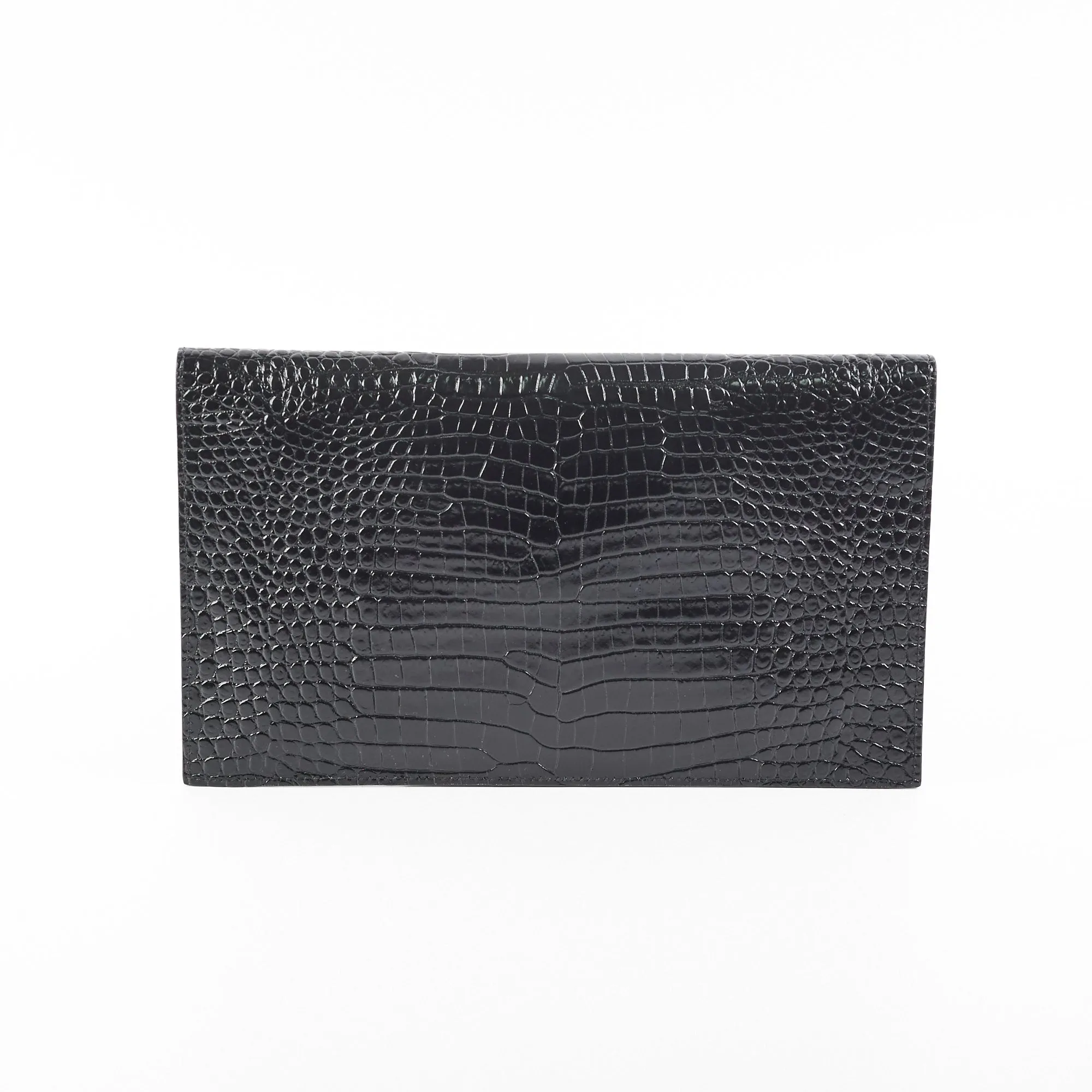 Saint Laurent Uptown Crocodile Embossed Leather Black