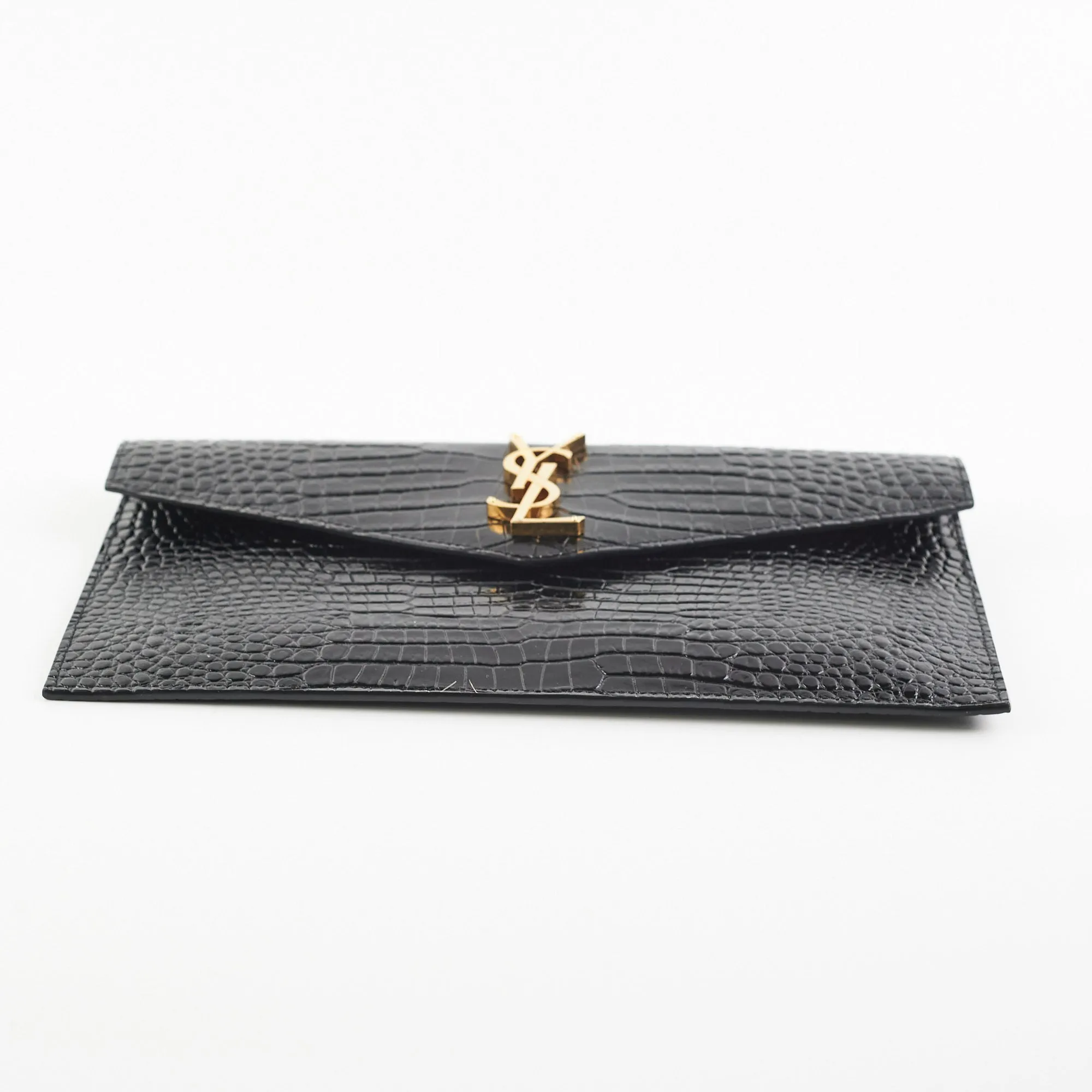 Saint Laurent Uptown Crocodile Embossed Leather Black