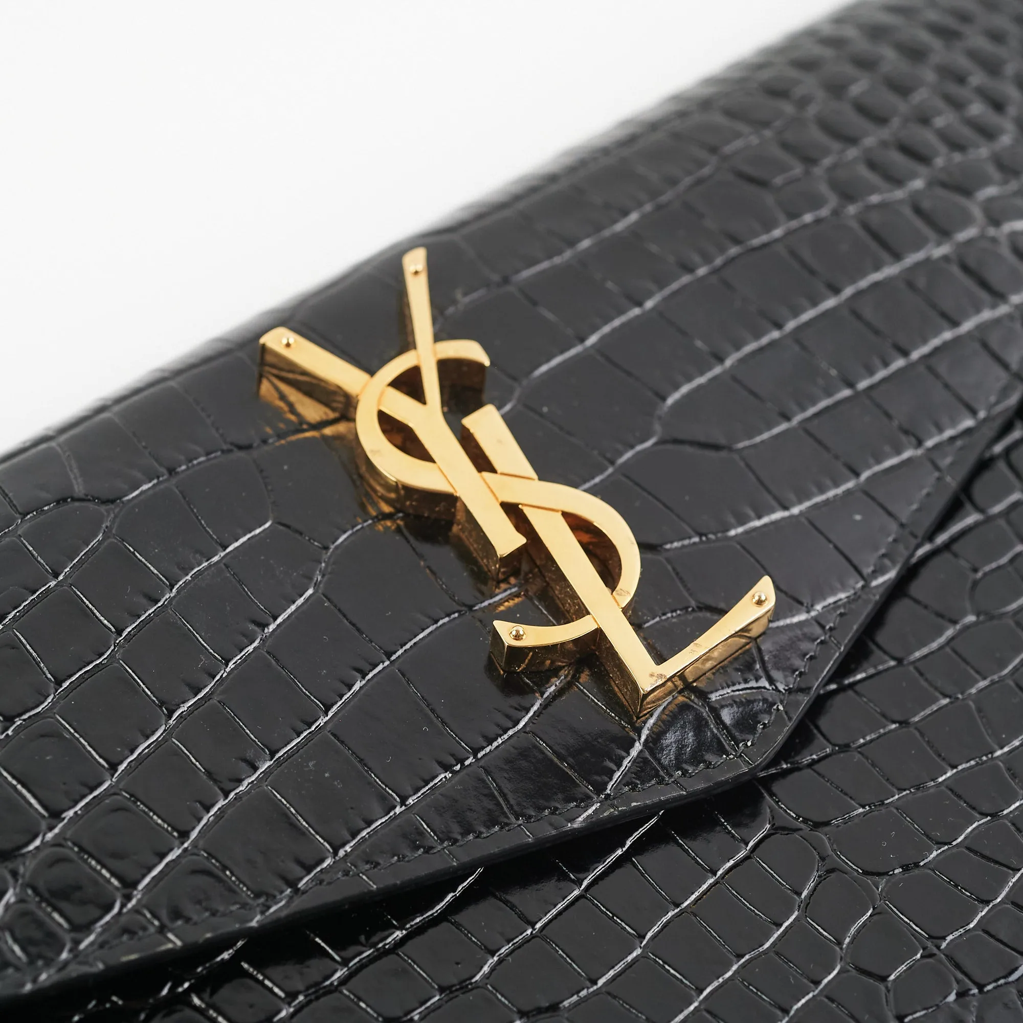 Saint Laurent Uptown Crocodile Embossed Leather Black