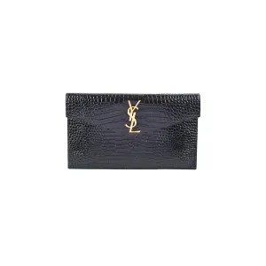 Saint Laurent Uptown Crocodile Embossed Leather Black