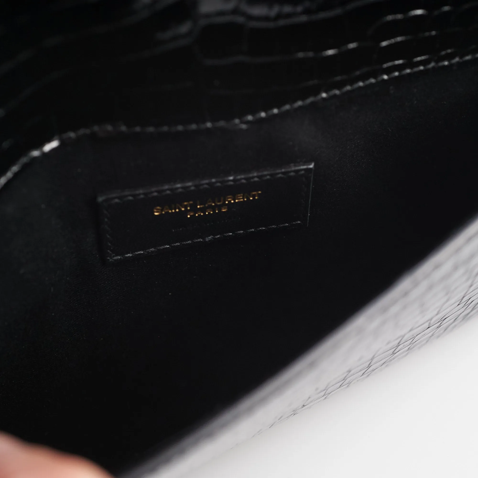 Saint Laurent Uptown Crocodile Embossed Leather Black