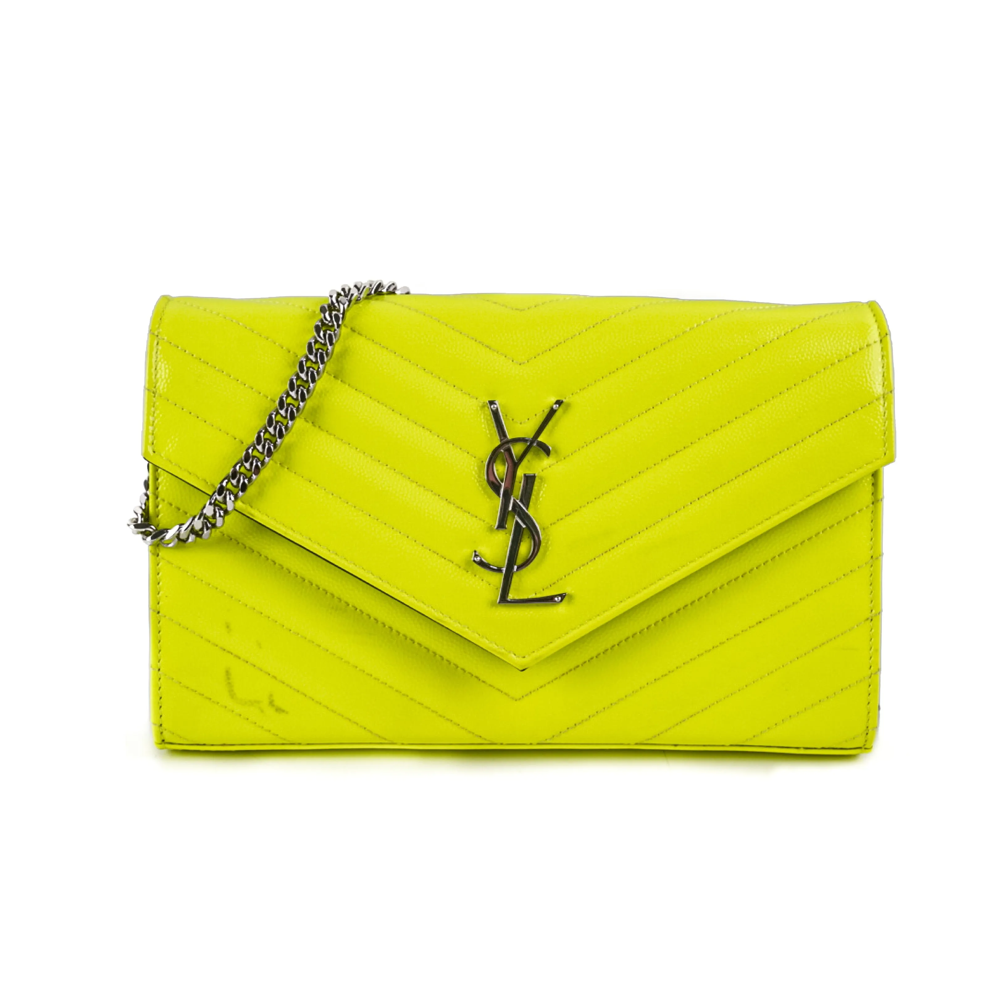 Saint Laurent Wallet On Chain Neon Yellow