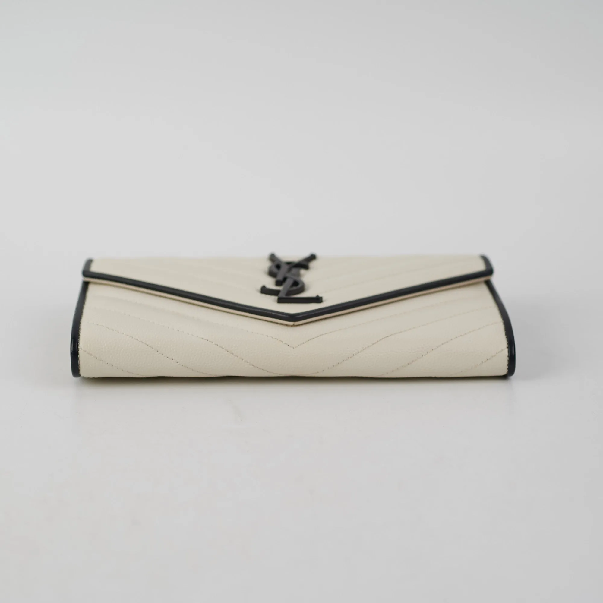 Saint Laurent White Monogram Long Envelope Wallet