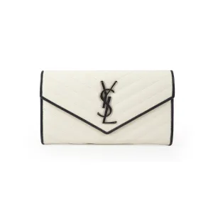 Saint Laurent White Monogram Long Envelope Wallet