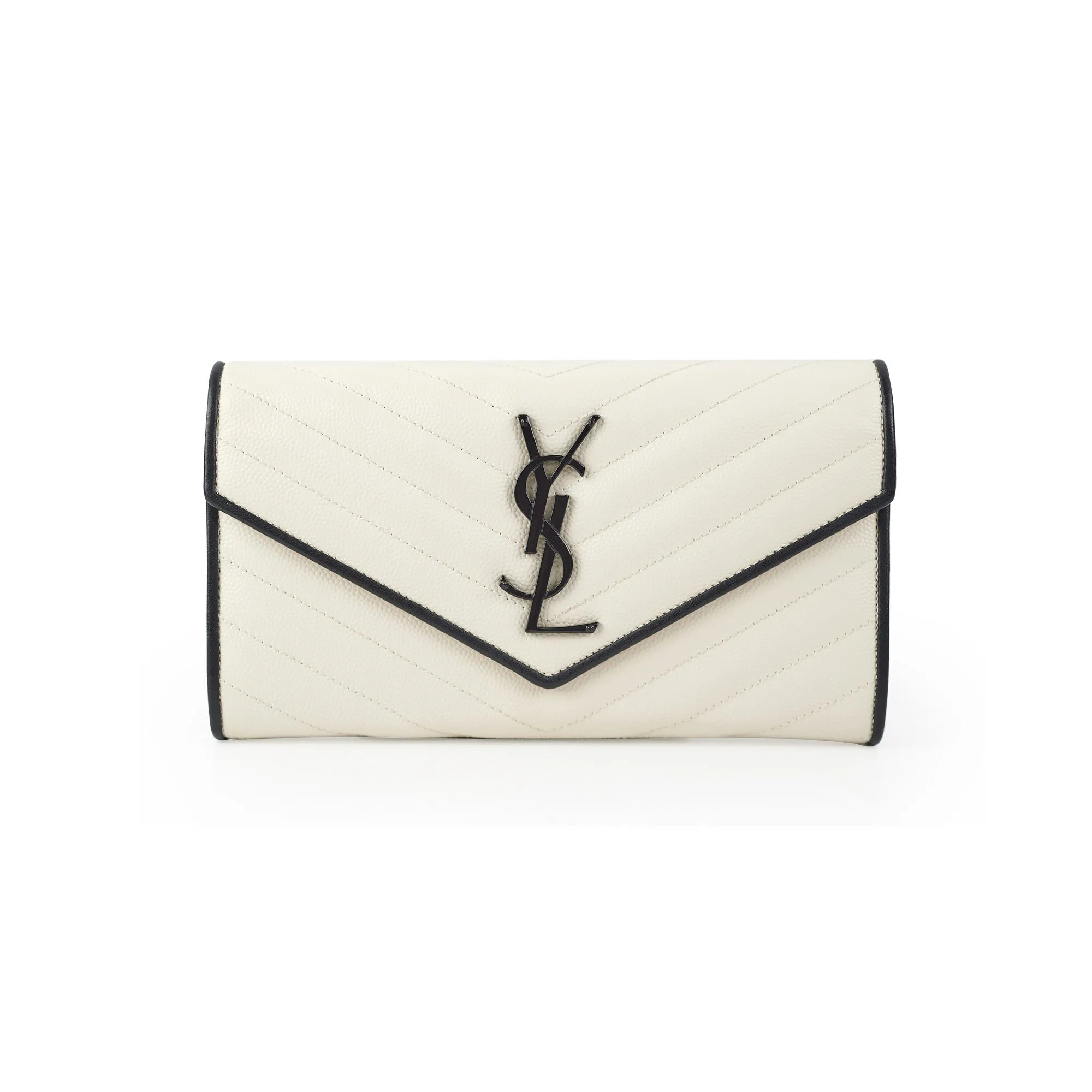 Saint Laurent White Monogram Long Envelope Wallet