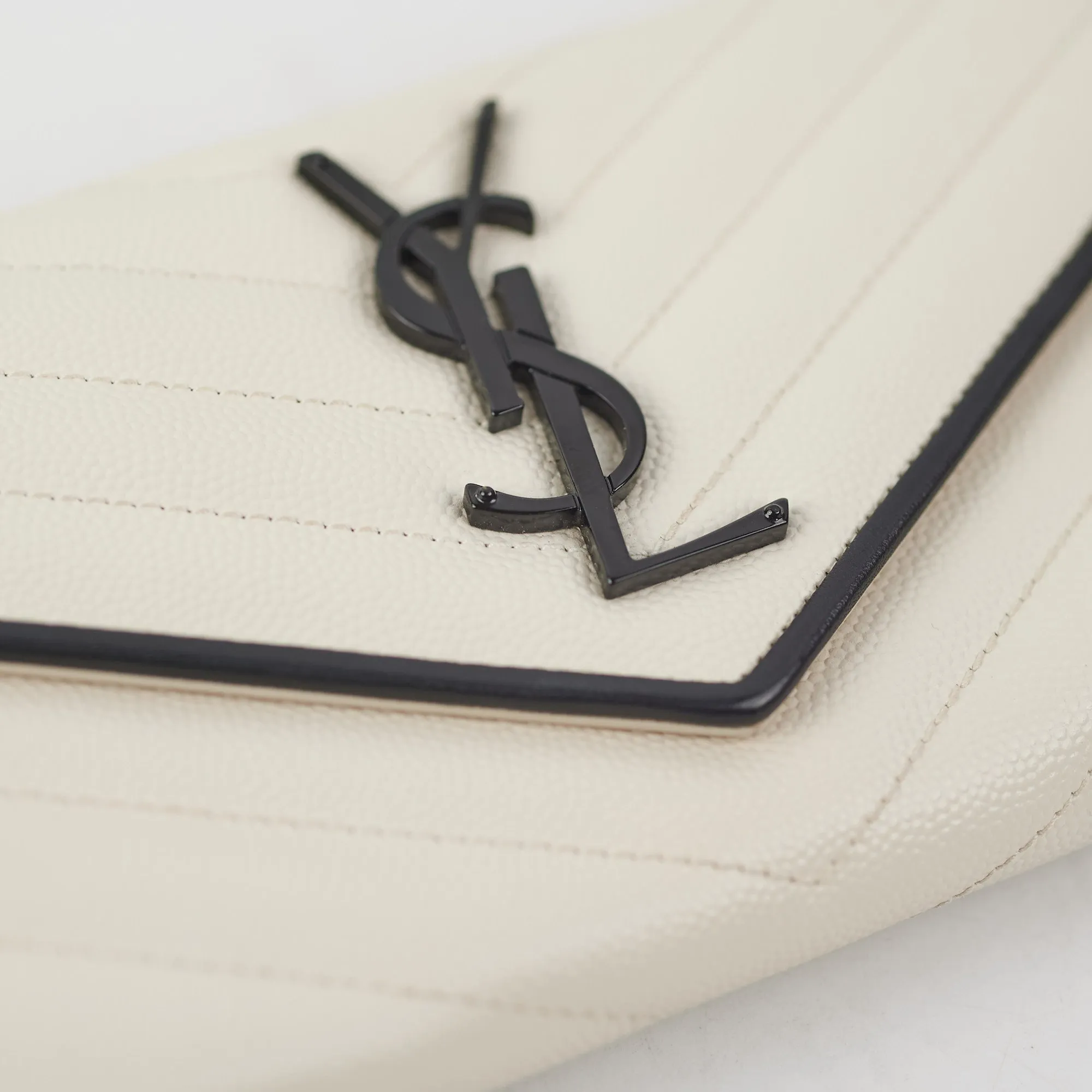Saint Laurent White Monogram Long Envelope Wallet