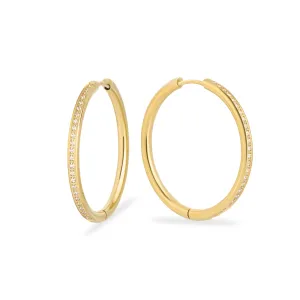 Stainless thin half eternity hoop earrings