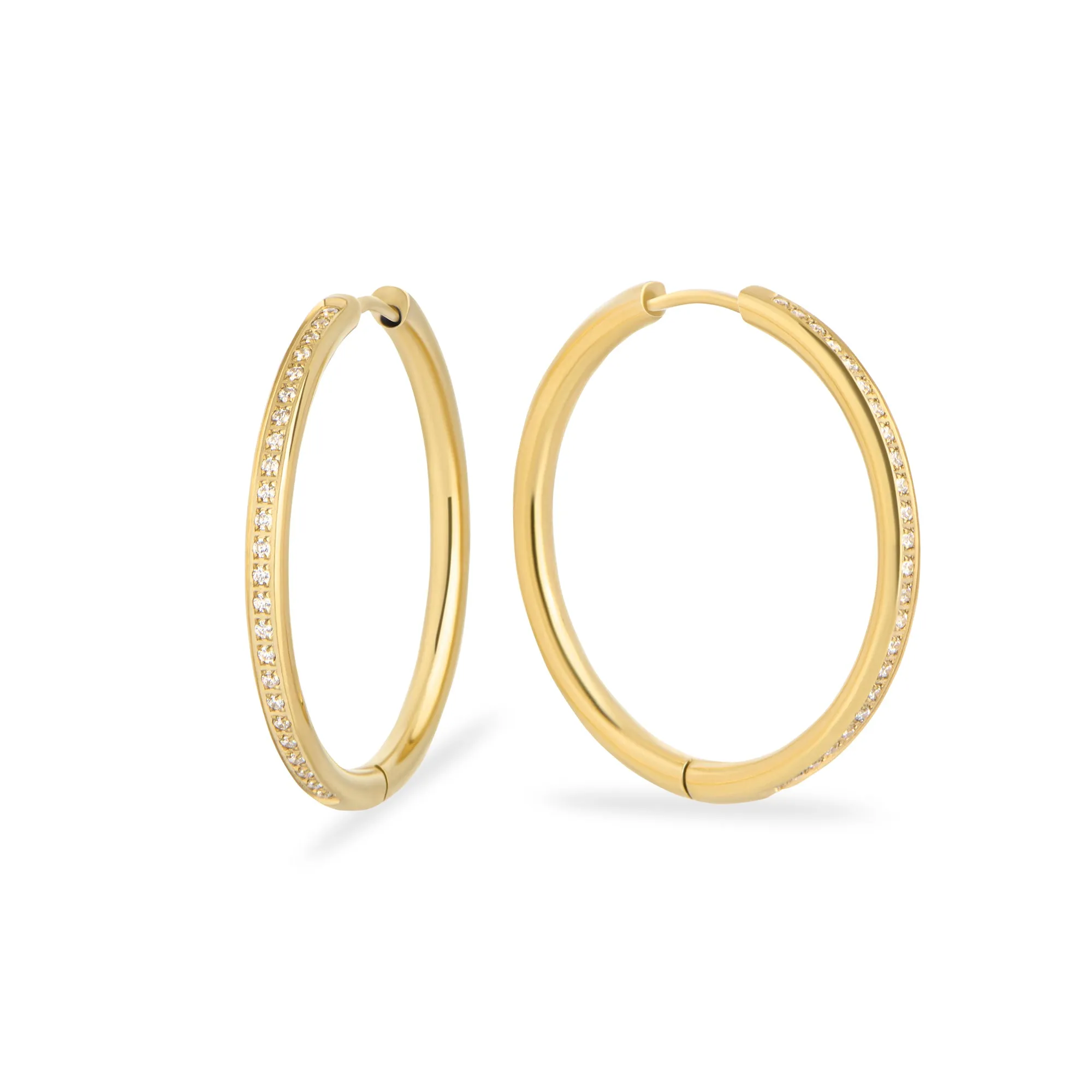 Stainless thin half eternity hoop earrings