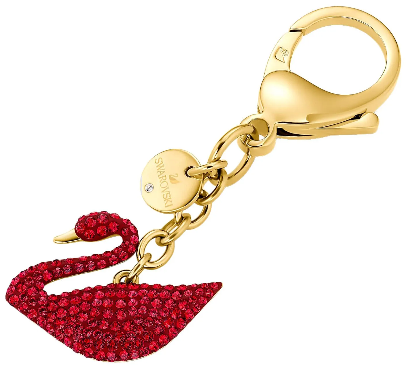 Swarvoski Swan Bag Charm Red Crystals Gold Plated Steel 5526754