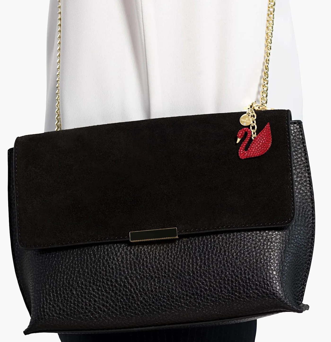 Swarvoski Swan Bag Charm Red Crystals Gold Plated Steel 5526754