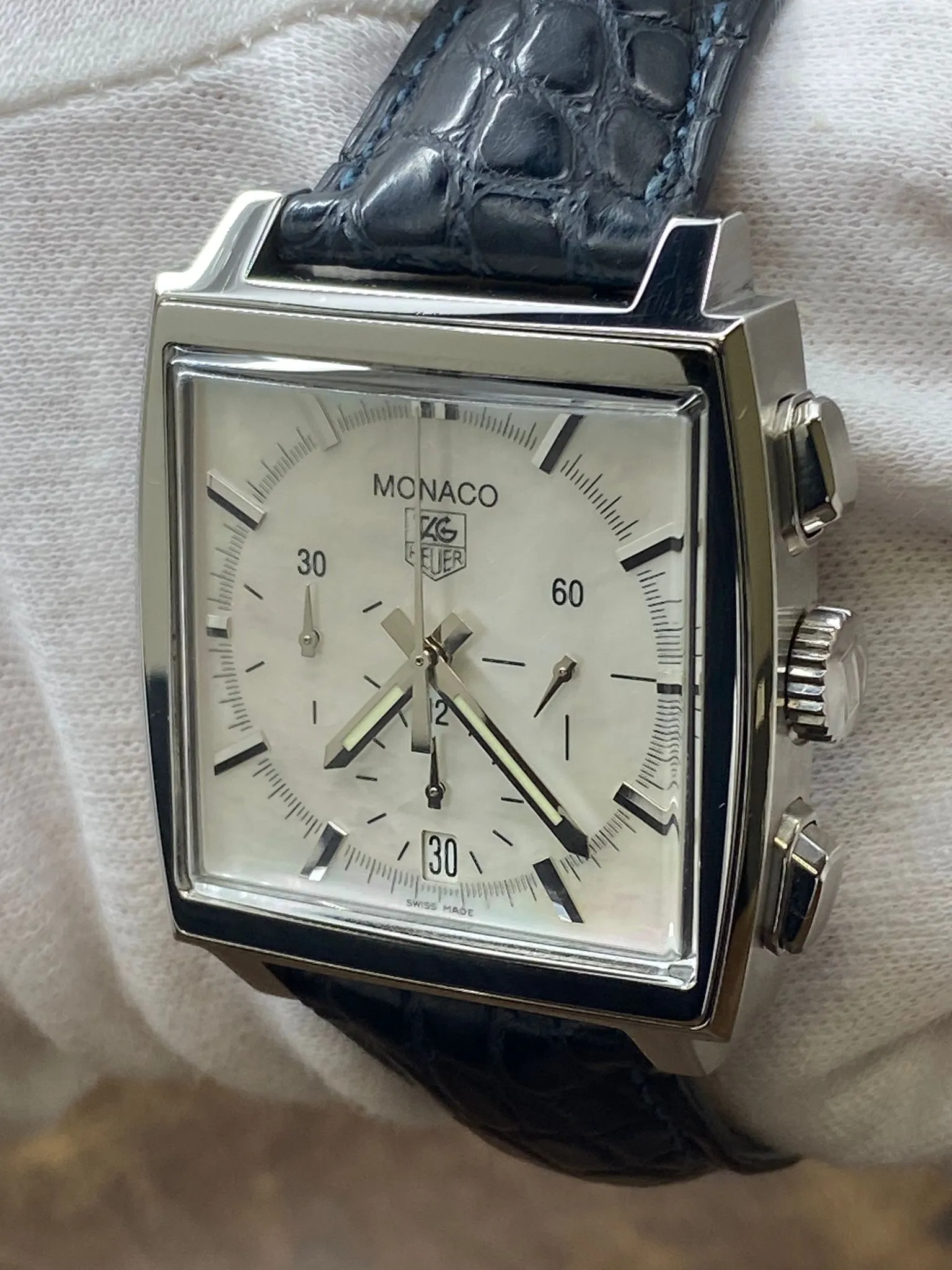 TAG Heuer Monaco CW2119 White MOP Dial Automatic Men's Watch