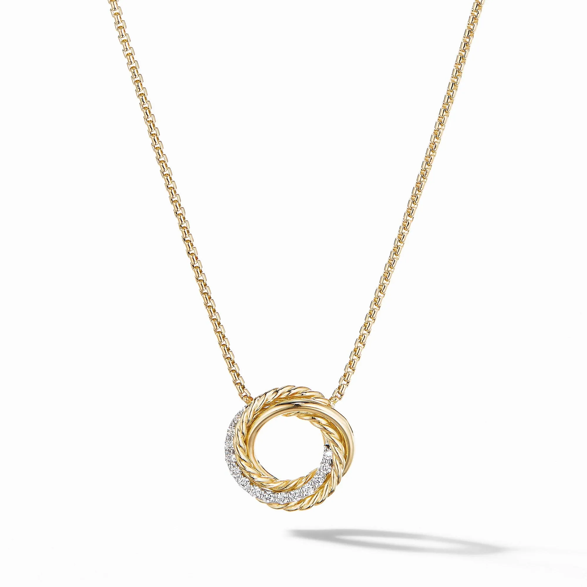 The Crossover Collection Mini Pendant Necklace in 18K Yellow Gold with Diamonds
