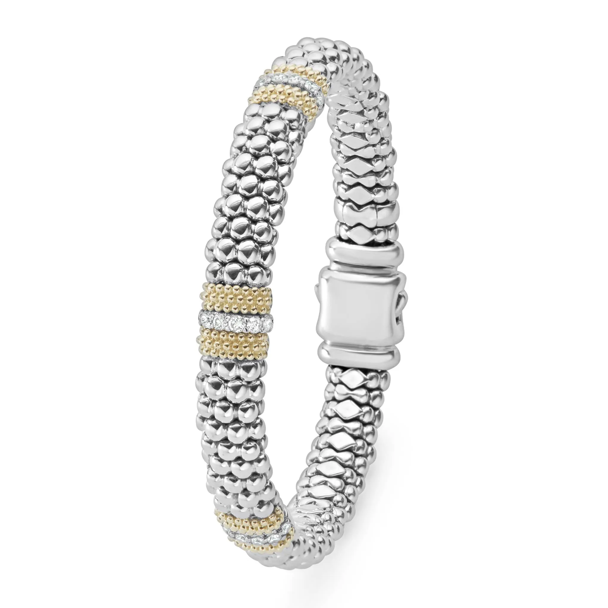 Three Station Diamond Caviar Bracelet | 9mm (Size M)