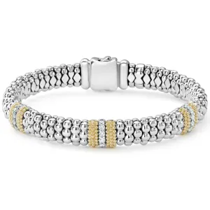 Three Station Diamond Caviar Bracelet | 9mm (Size M)
