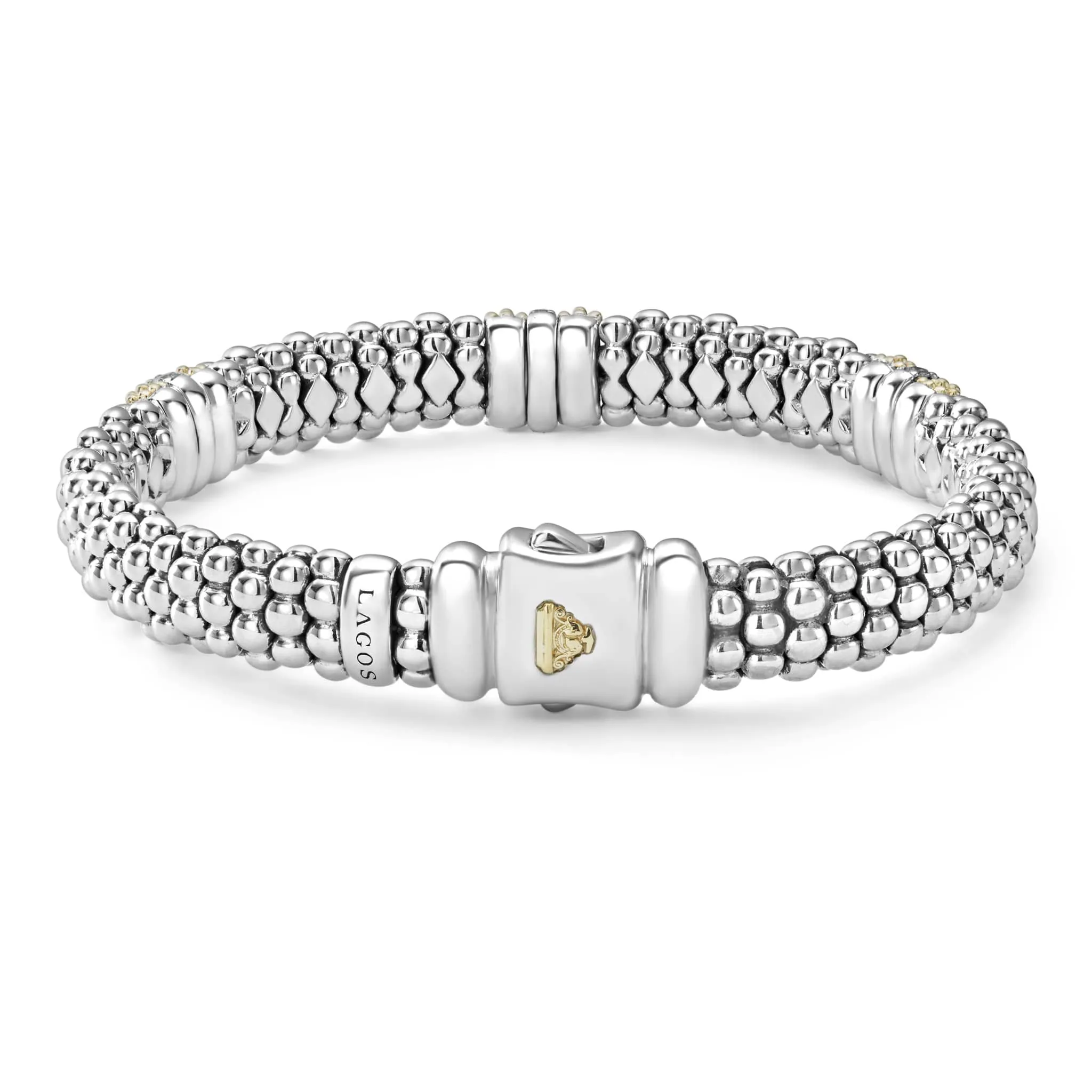 Three Station Diamond Caviar Bracelet | 9mm (Size M)