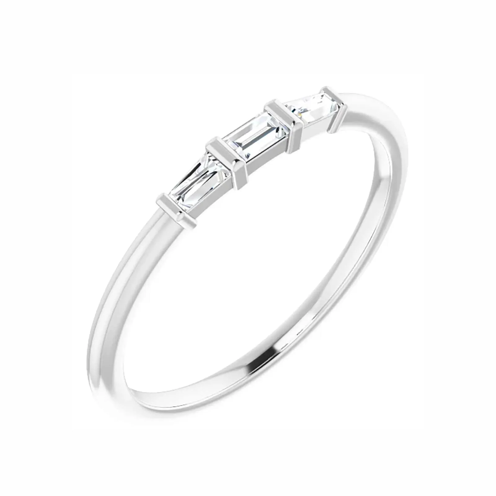Three-Stone Ring with Diamond Baguettes