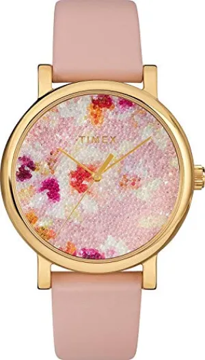 Timex Women's TW2R66300 Crystal Bloom Pink/Gold Floral Leather Strap Watch