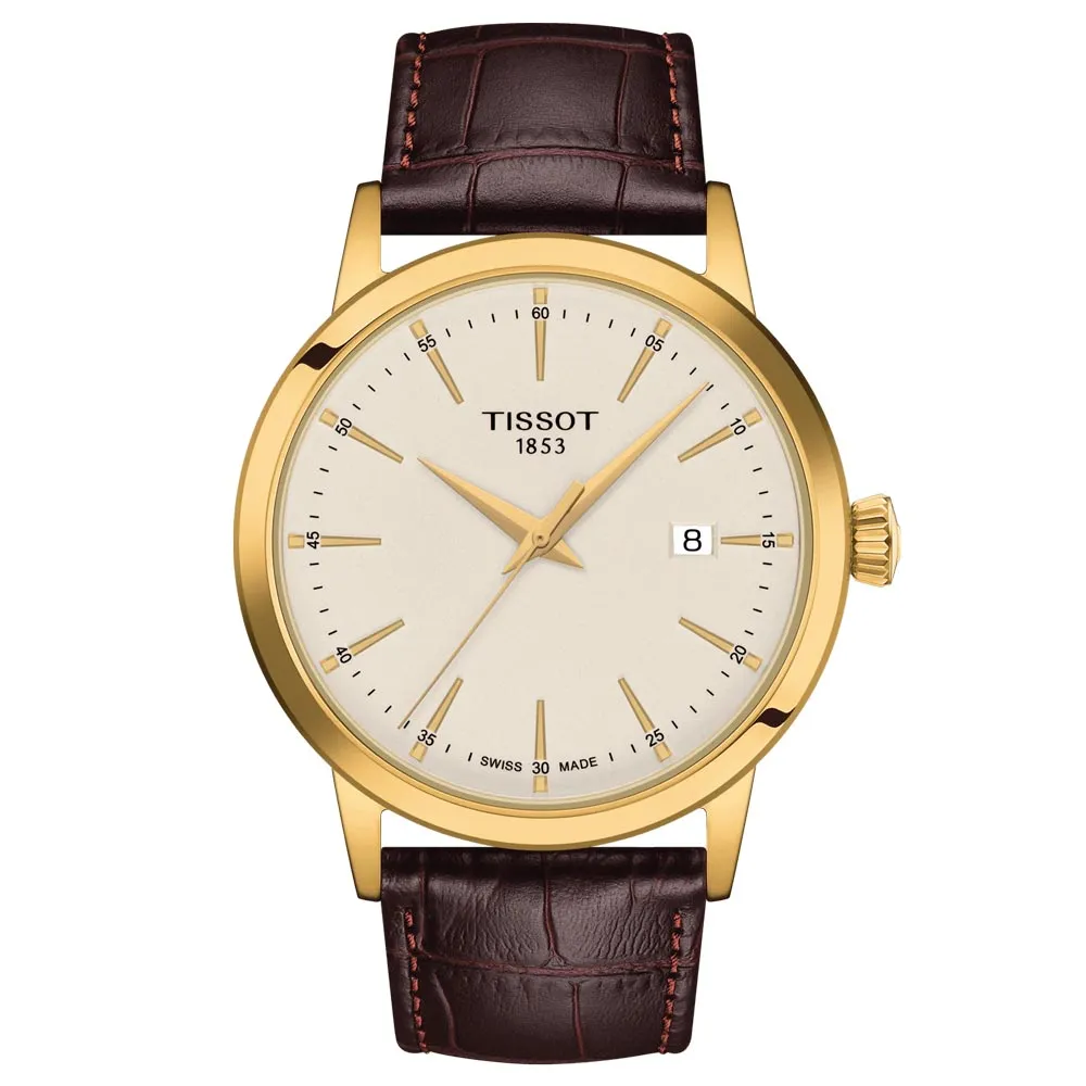 Tissot Classic Dream 42mm Ivory Dial Yellow Gold PVD Steel Quartz Gents Watch T1294103626100