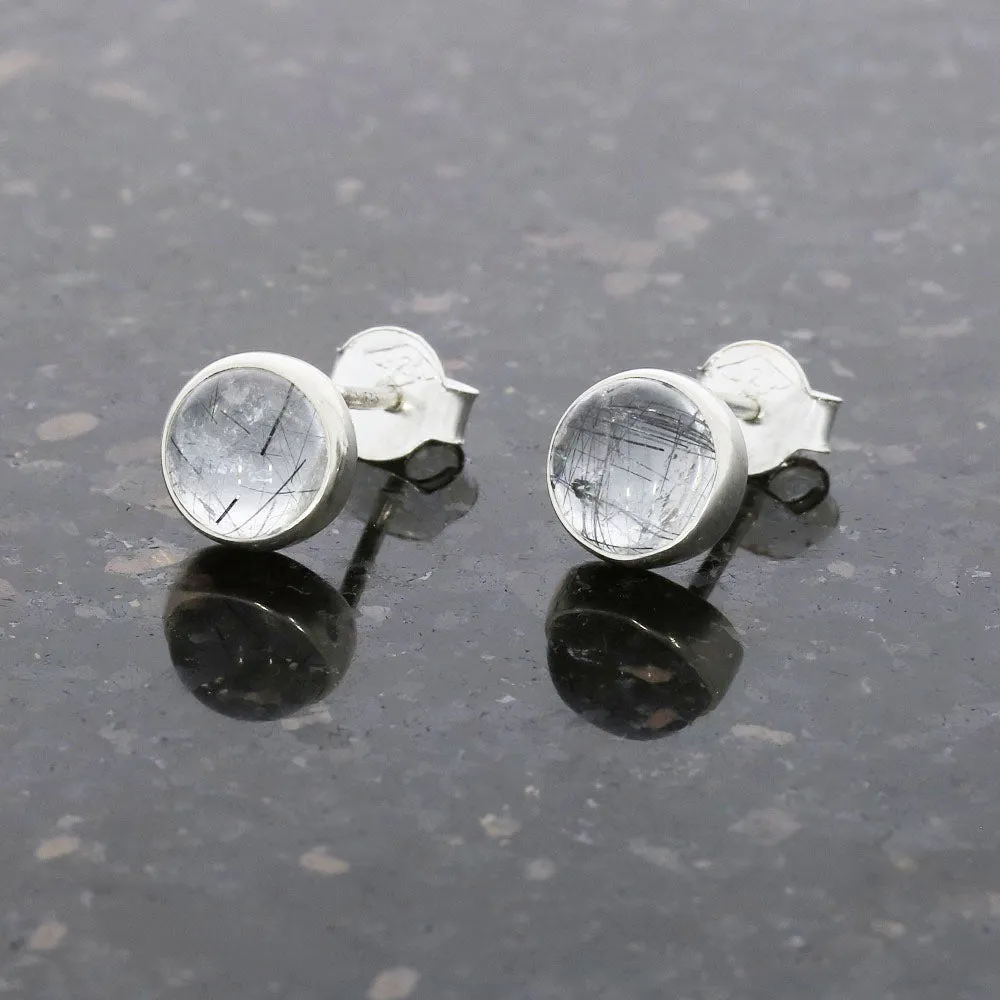 Tourmalated Quartz Sterling Silver Round Stud Earrings