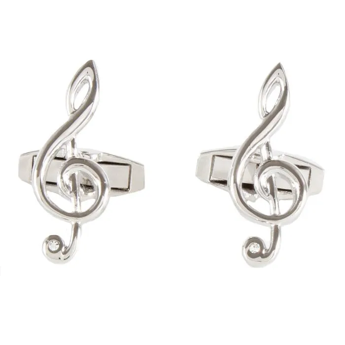 Treble Clef Engravable Rhodium Plate Mens Cufflinks 901085