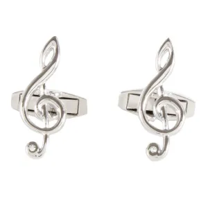 Treble Clef Engravable Rhodium Plate Mens Cufflinks 901085