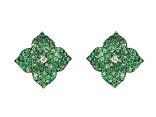 Tsavorite Garnet Diamond Flower Earrings