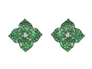 Tsavorite Garnet Diamond Flower Earrings