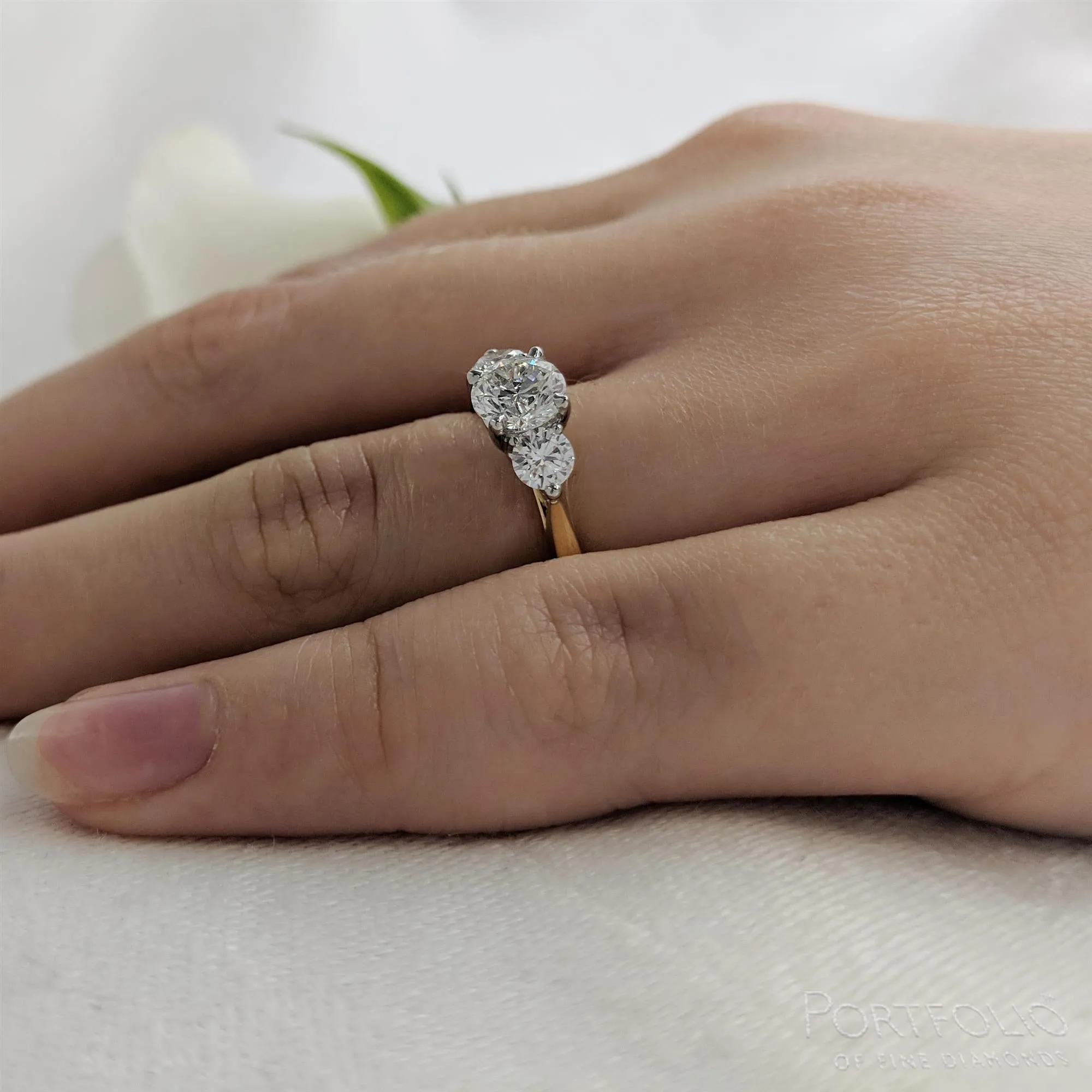 Tulip Three Stone 0.70ct G SI1 Diamond Yellow Gold/Platinum Ring