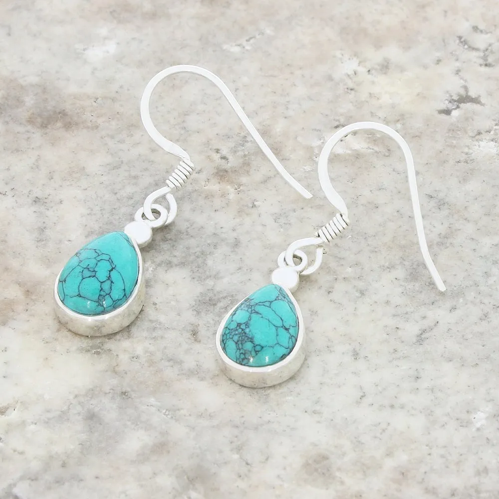 Turquoise Sterling Silver Pear Shape Drop Earrings