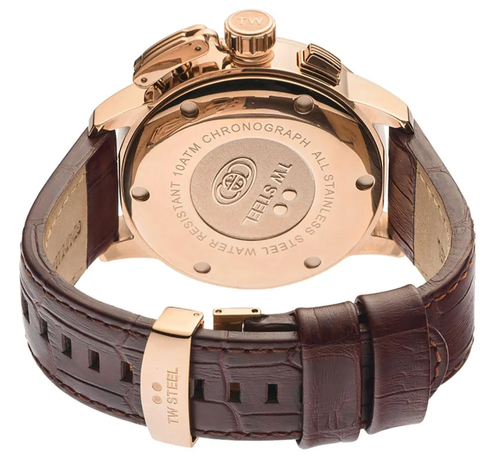 TW Steel Ceo Adesso Chronograph Rose Gold PVD Brown Leather Strap Blue Dial Quartz Date Mens Watch CE7018