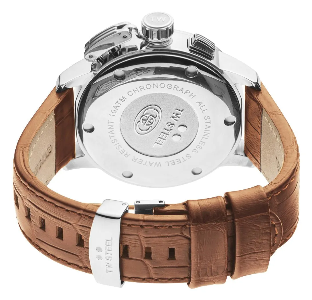 TW Steel CEO Adesso Chronograph Stainless Steel Black Dial Brown Leather Strap Date Quartz Mens Watch CE7003