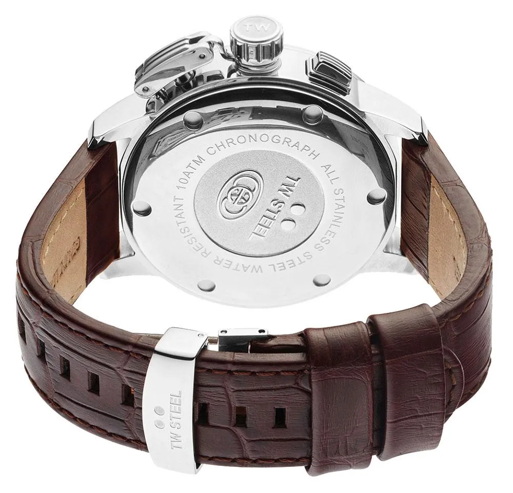 TW Steel Ceo Adesso Chronograph Stainless Steel Brown Leather Strap Blue Dial Quartz Date Mens Watch CE7010
