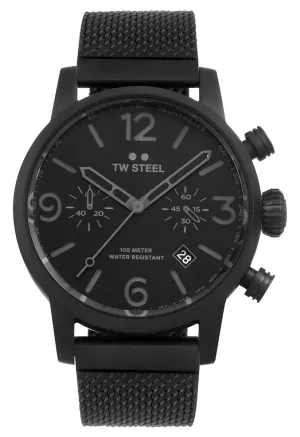 TW Steel Maverick Chronograph Black Dial Black PVD Mesh Band Date Quartz Mens Watch MB33