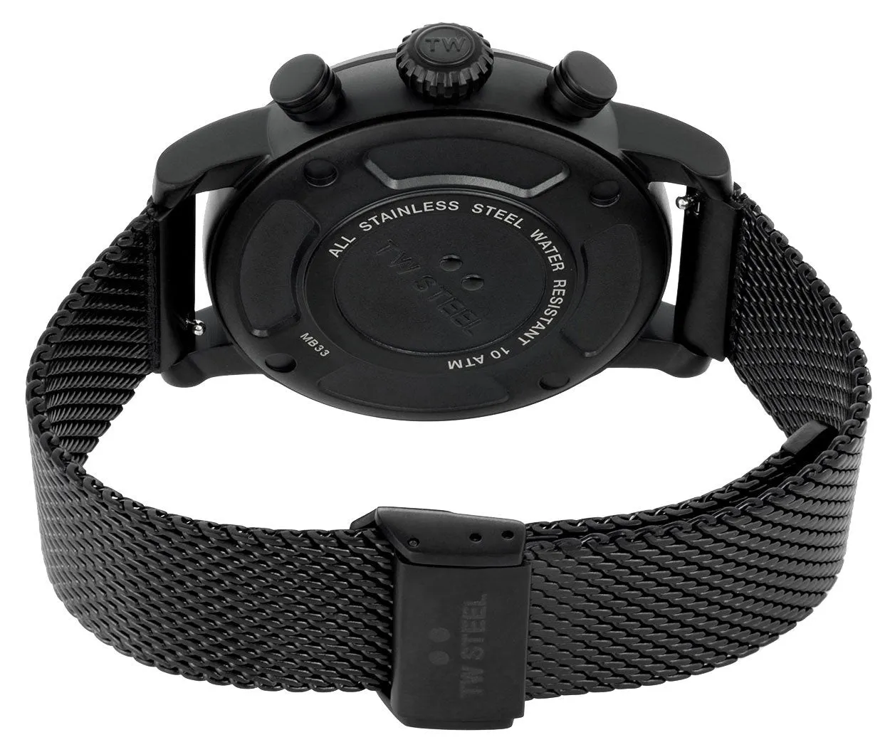 TW Steel Maverick Chronograph Black Dial Black PVD Mesh Band Date Quartz Mens Watch MB33