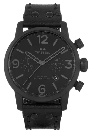 TW Steel Maverick Chronograph Black PVD Black Leather Black Dial Date Quartz Mens Watch MS114